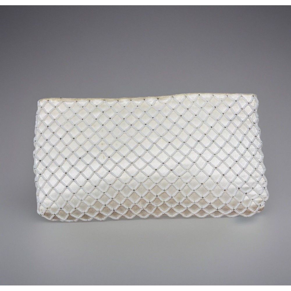 Vintage Richere‎ Clutch White Ivory Seed Beaded Evening Bag Purse Bridal